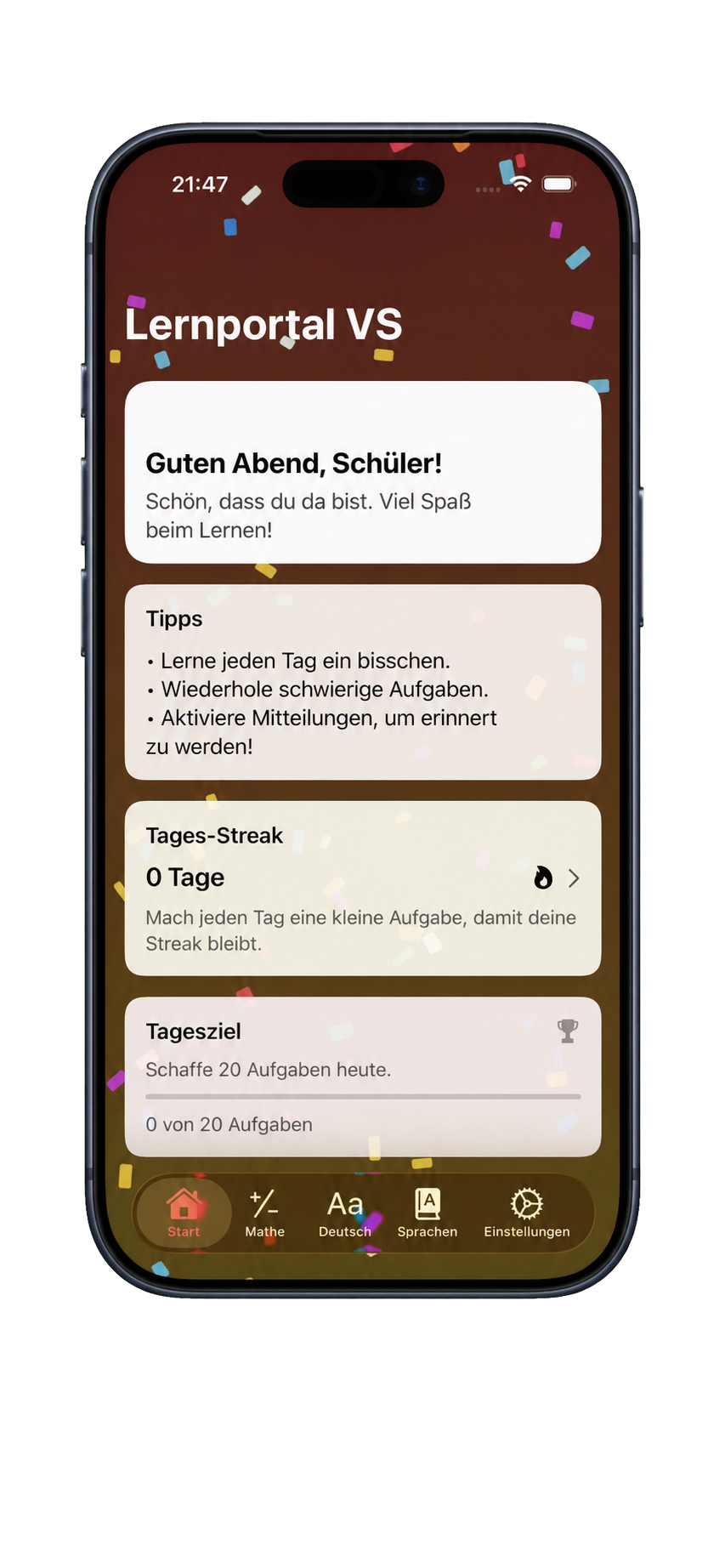 Lernportal VS App auf einem vollständigen iPhone